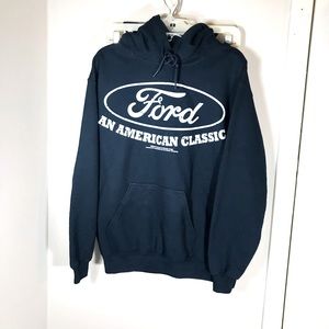 Gildan Ford navy sweatshirt hoodie heavy fabric size S like new Preowned.